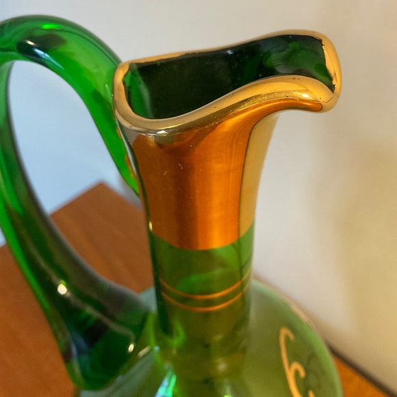 Vintage Bohemia Glass Green and Gold Four-leaf Clover Decanter - Czechoslovakia - Picture 11 of 16